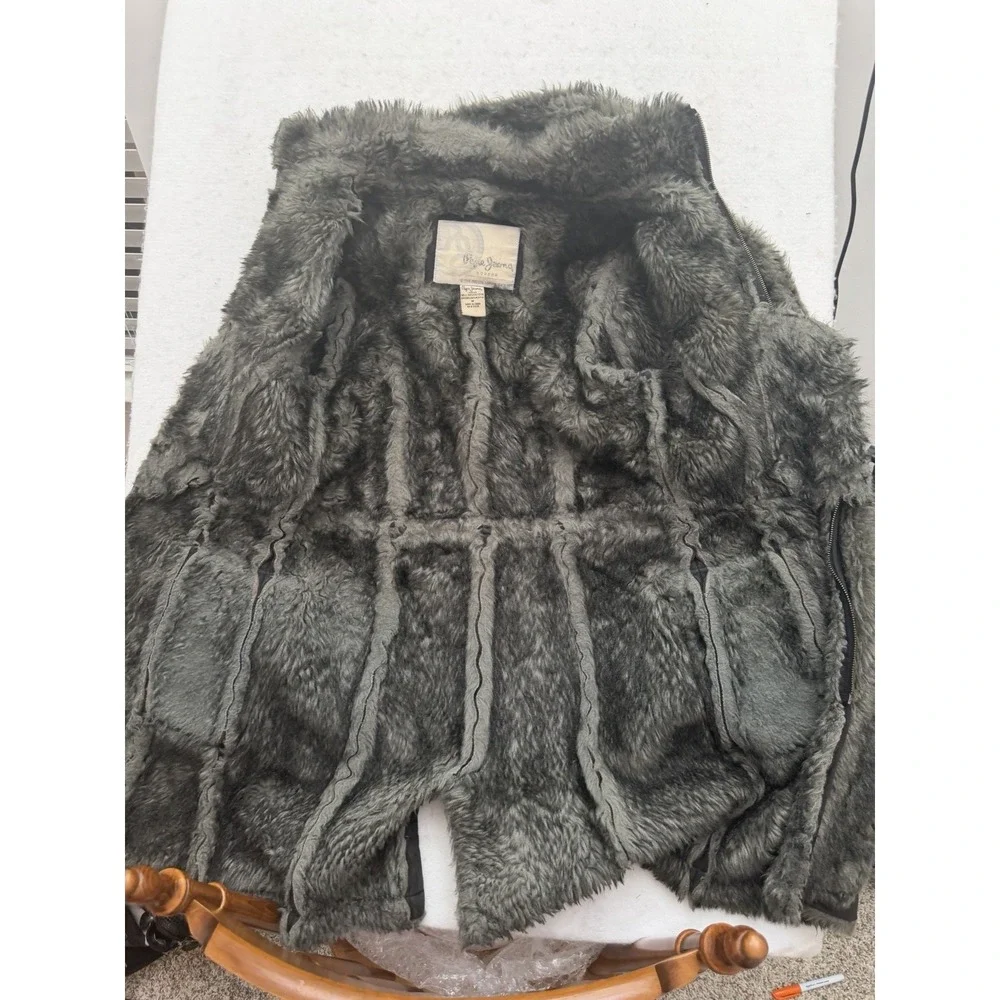 VTG Pepe Jeans Reverse Shearling Faux Fur Toggle Coat Womens M‎ Black Y2K RARE